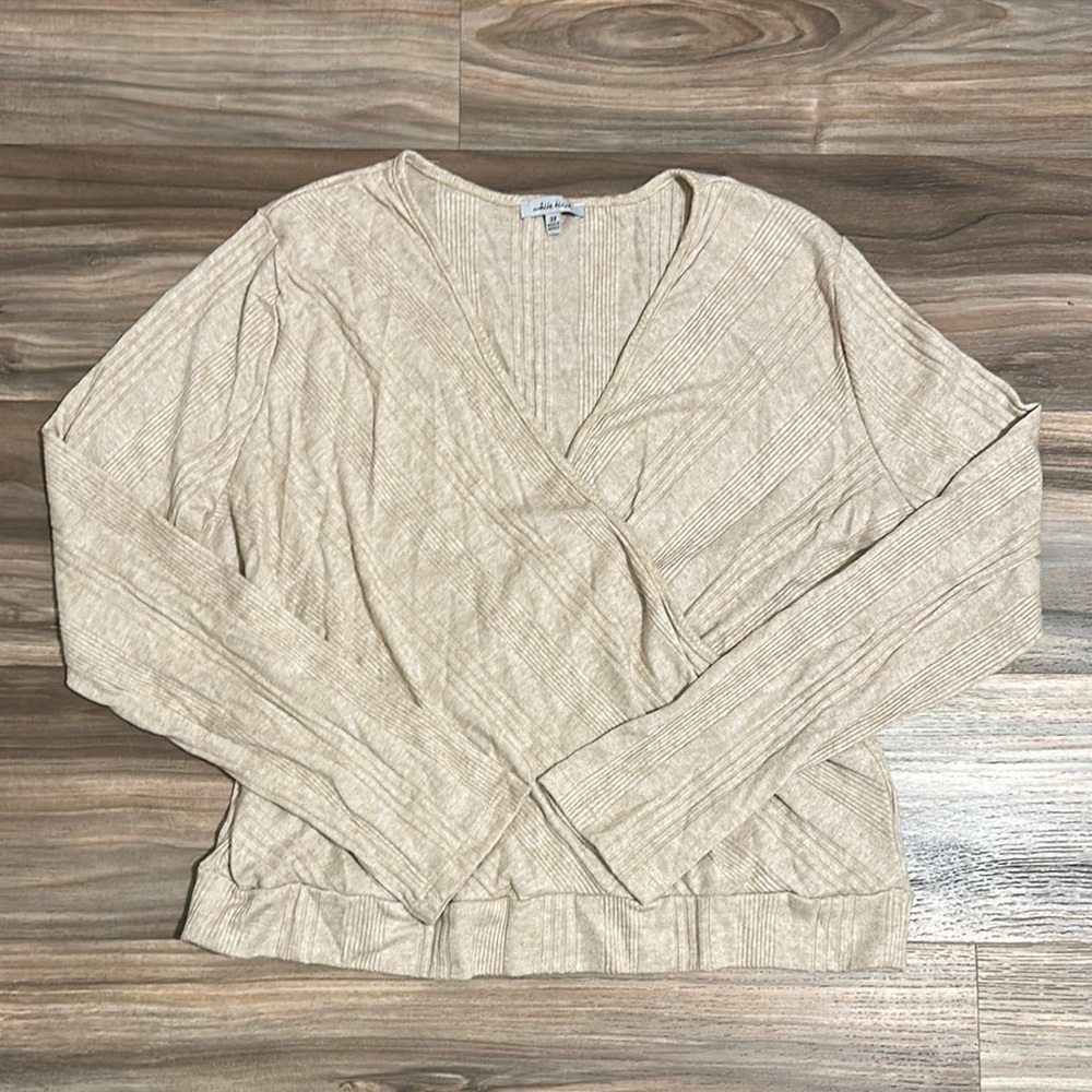White Birch Womens 3X Beige Long Sleeve V-Neck Faux Wrap Sweater Ribbed